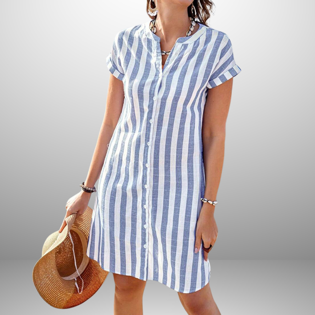 JULISSA™ – Elegant Striped Button Midi Dress