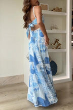 Eleonore | Ric Rac Strap Bow Back Printed Maxi Dress