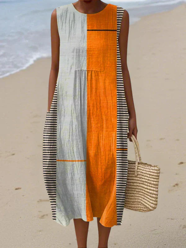 May | Gray Orange Striped Dress