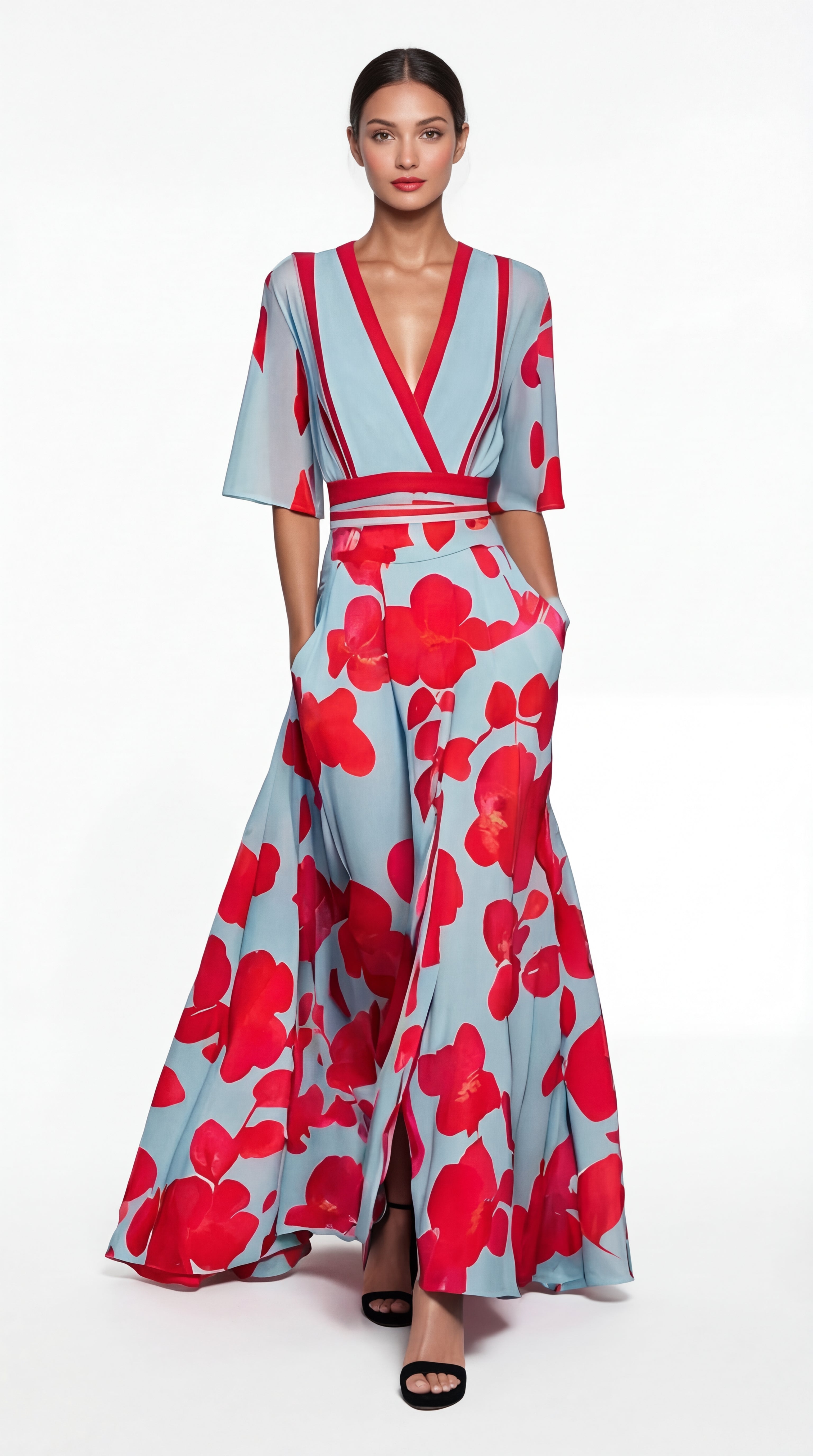 Valentina | Elegant Long Dress with Deep V-Neck