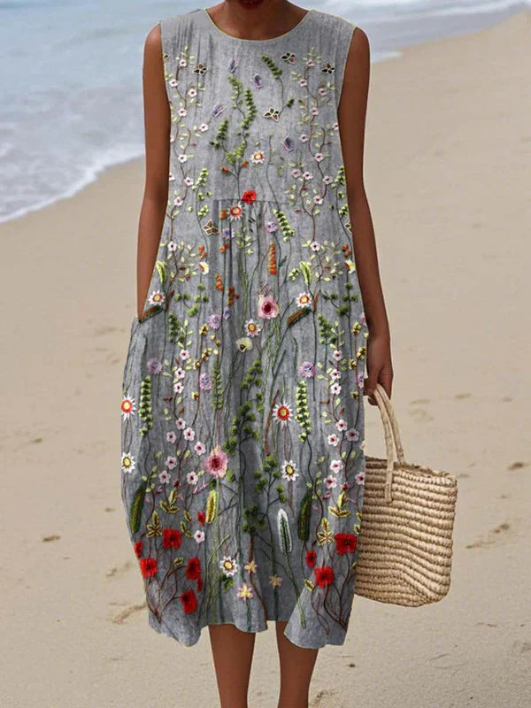 Cara | Elegant Gray Floral Dress
