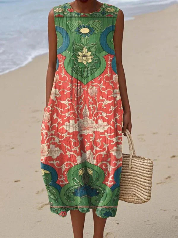 Vera | Elegant Red and Green Dress